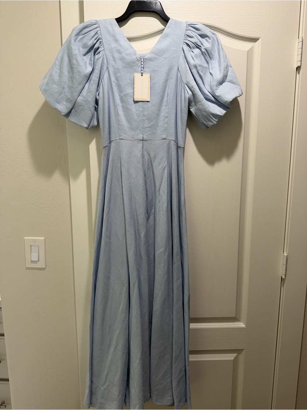 ANTONIO MELANI X JENNIFER SUMKO Light Blue Midi Skirt with White Bow Accent - Picture 6 of 7